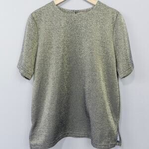 Vintage 90s Napa Valley Tweed T Shirt Est Size L XL Gold‎ Metallic Minimal Boxy
